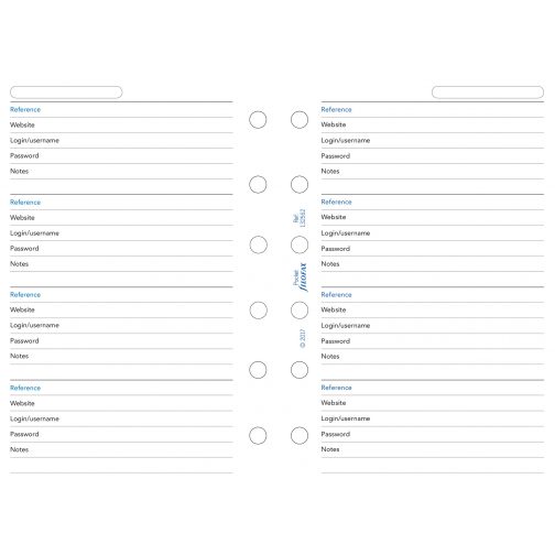 Filofax Pocket Organiser Password Paper Refill