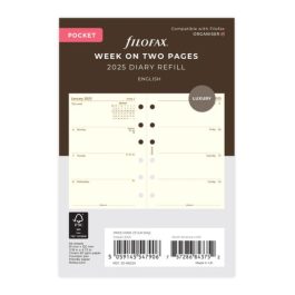 Filofax Pocket Week On Two Pages Cotton Cream 2025 Diary Refill