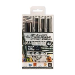 Royal & Langnickel Acrylic Paint Markers Assorted Tips Black Pack of 4
