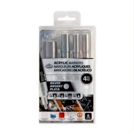 Royal & Langnickel Acrylic Paint Marker Silver Assorted Tips Pack of 4
