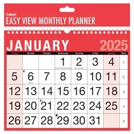 Tallon Red & Black Easy View Monthly Calendar 2025