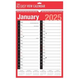 Tallon Red & Black A3 Month To View 2-Column Planner 2025