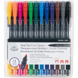 Royal & Langnickel Dual Tip Artist Markers Pointed Round Tip and Fineliner Set of 12