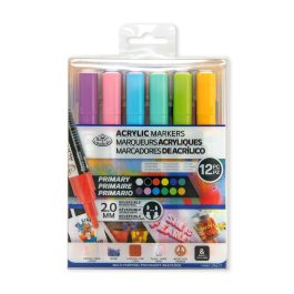 Royal & Langnickel Acrylic Paint Markers 2mm Reversible Tips Primary Pack of 12