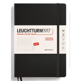 Leuchtturm A5 Hardcover Week Vertical Planner 2025 Black