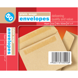 Club Wages Envelopes 108 X 102 Plain Pk 50 – CB741