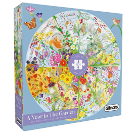 Gibsons Jigsaw White Logo A Year in the Garden 500 Piece Circular Puzzle