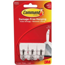 3M Command Small Wire Hooks With Strips Pk 3